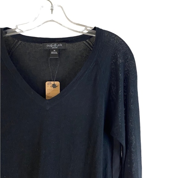 August Silk Linen Blend Black Top Size Petite Small HSH Spring - Picture 6 of 7